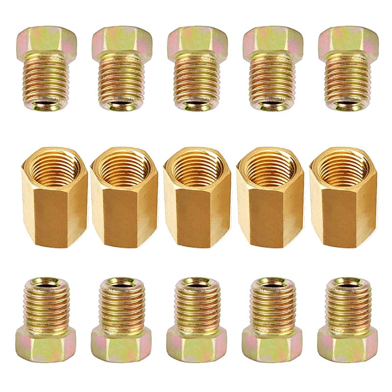 MuHize 1/4 Brake Line Fittings - Upgraded 15 Pieces 7/16 24 Threads Brake Union Fittings Assortment for 1/4â€ Brake Tube (5 Unions, 10 Nuts) - Image 1